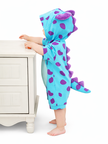 なりきりサリー風が愛らしい 子どもフード付きロンパース モンスター柄 ソフトタッチ 59~80cm