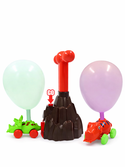 風船で走る恐竜カーおもちゃセット（恐竜カー2台・バルーン2個・発射台付き）商品画像