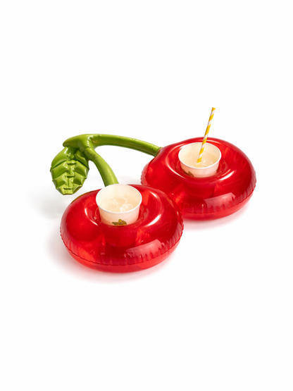 PVCインフレータブル ウォーターコースター チェリー柄｜30 x 30cm・30g プールで浮かぶドリンク置き