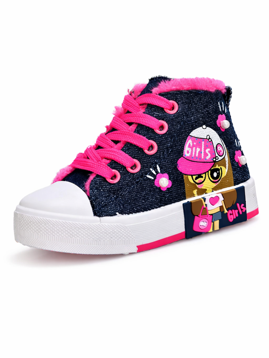 元気に走れる子ども用ハイカットスニーカー かわいいアニメ柄 キャンバス×ラバー 16.5–22cm