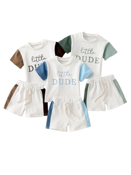 ブルー・グリーン・ブラウン配色の上下セット まとめて見える全体イメージ
