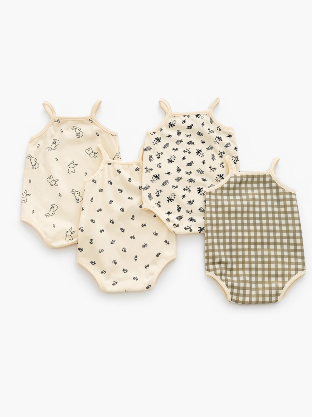 総柄キャミソールロンパース4枚セットの全体イメージ
