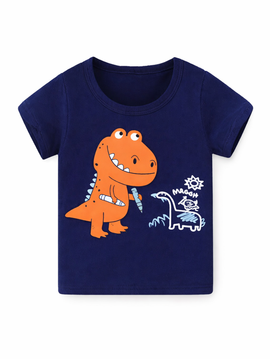 さらっと快適で動きやすい 男の子半袖Tシャツ アニマル＆恐竜＆ロボットプリント コットン100% クルーネック 100〜140cm