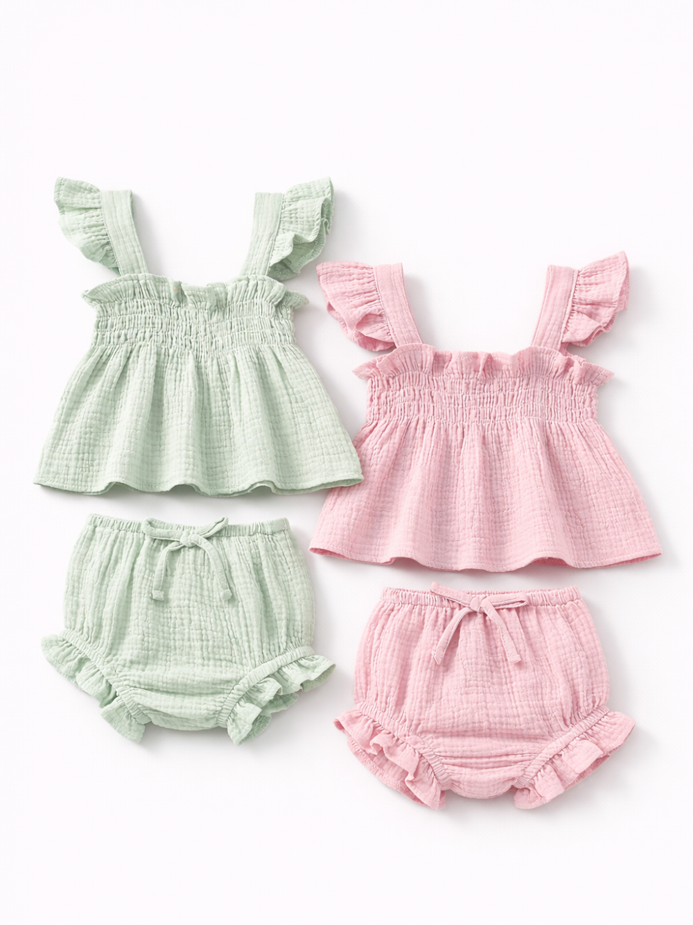 女の子キャミトップ＆ショートパンツ2点セット グリーンとピンク
