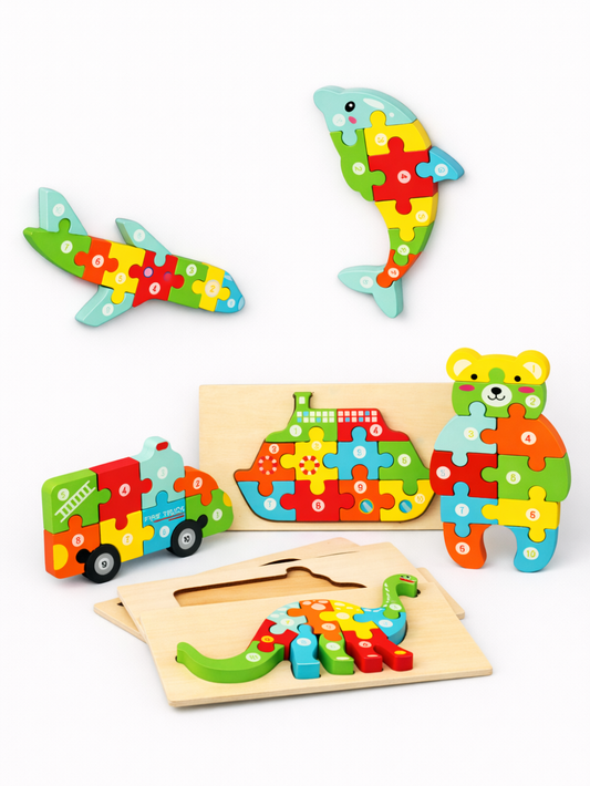 マルチカラー 木製パネルパズル 数字ピース 立体パズル 知育トイ
