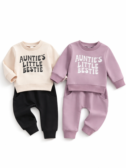 柔らかなコットン素材の長袖トレーナーとウエストゴムパンツ上下セット
