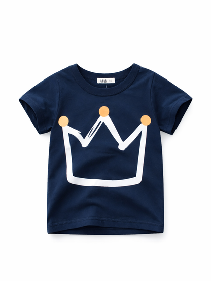 さらっと快適に動ける 男の子半袖Tシャツ 王冠プリント 綿100% 韓国風デザイン 90〜140cm