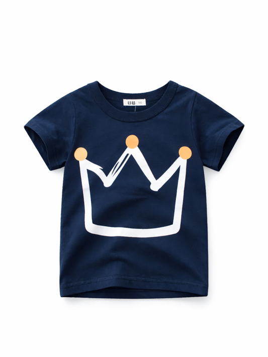 さらっと快適に動ける 男の子半袖Tシャツ 王冠プリント 綿100% 韓国風デザイン 90〜140cm