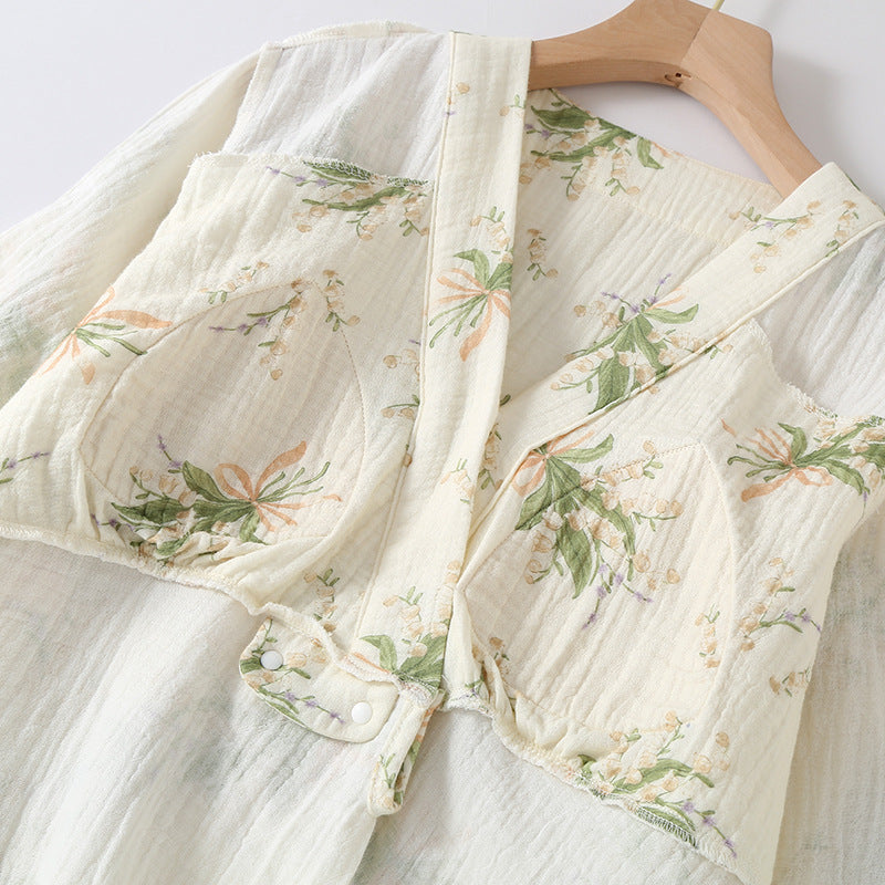 ふんわり涼しく肌にやさしい マタニティルームウェアセット ダブルガーゼコットン 長袖 M〜XL