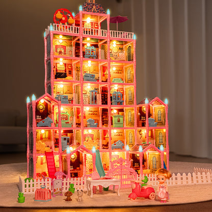 LED発光 五階建て プリンセスドールハウス DIYミニチュアハウス