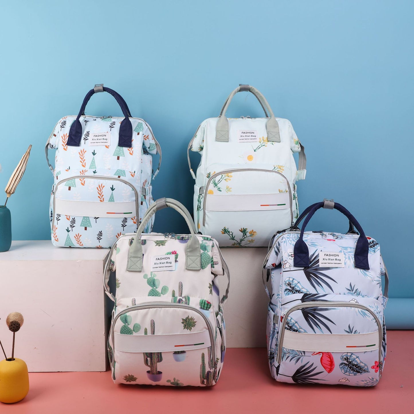 防水オックスフォード大容量マザーズリュック プリント柄 収納しやすいママバッグ