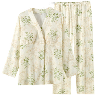 ふんわり涼しく肌にやさしい マタニティルームウェアセット ダブルガーゼコットン 長袖 M〜XL