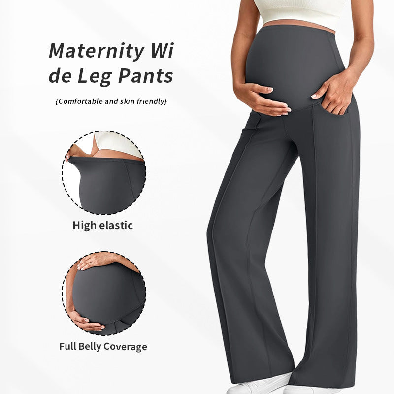 素材特性のアイコンと合わせて見られるマタニティロングパンツの紹介イメージ
