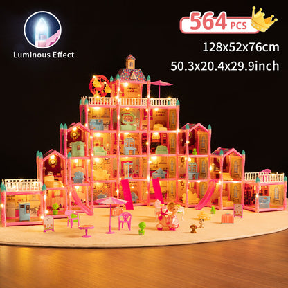 LED発光 五階建て プリンセスドールハウス DIYミニチュアハウス