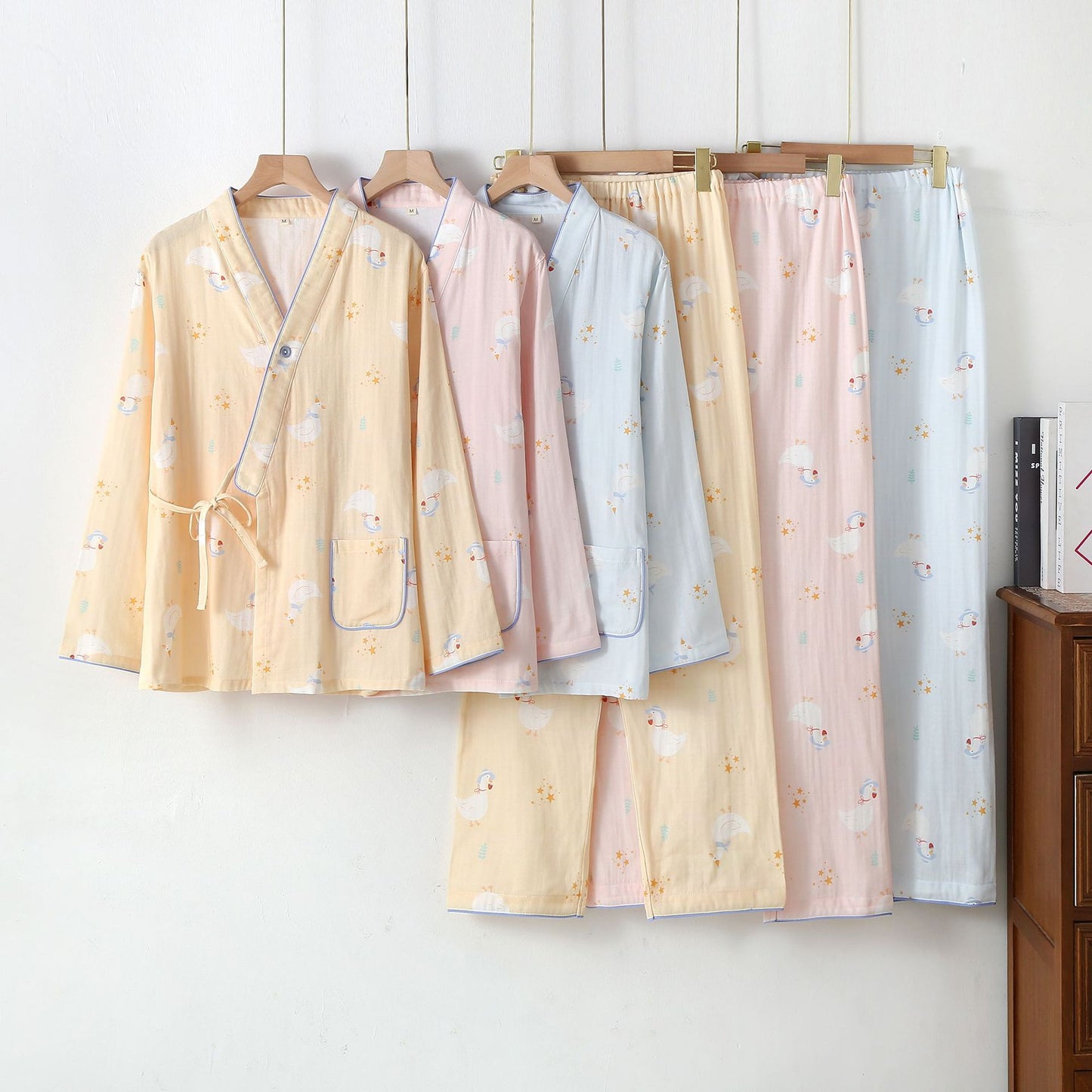 ふんわり二重ガーゼで春夏快適 マタニティ授乳パジャマ 上下セット 前開きカシュクール 綿100% M~XXL