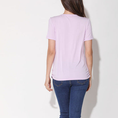 ひんやりなめらかで夏も快適 マタニティ授乳半袖Tシャツ サイドオープン授乳口付き クルーネック モダール素材 S~XXL