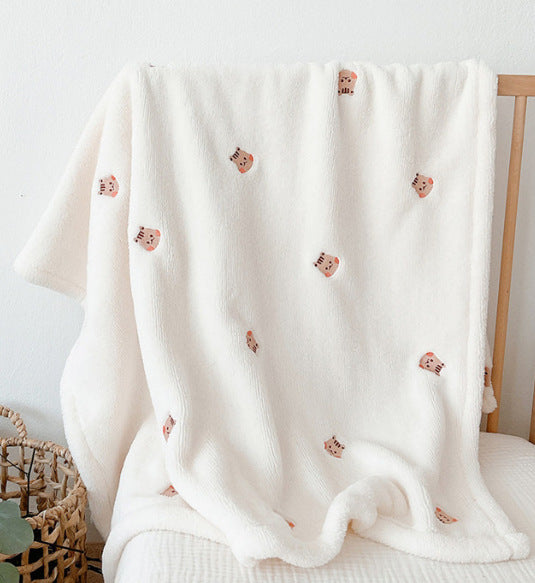 「ポリエステル フランネル ベビーブランケット 掛けた全体イメージ（ベビーブランケット）」
