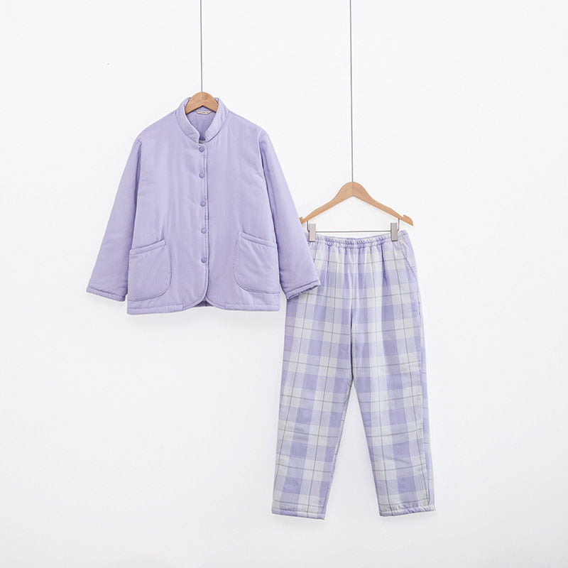 中綿入りで冬もぬくもり快適 マタニティ綿100%あったかパジャマ上下セット 長袖 ルーズフィット M~XL