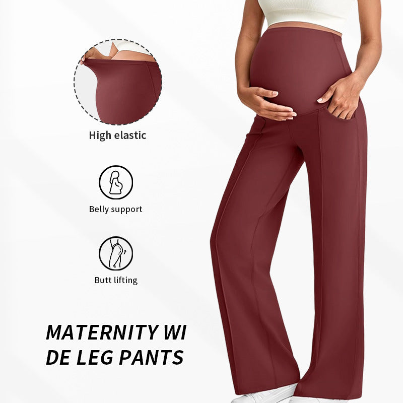 すっきり見えするストレートラインが分かるマタニティロングパンツの着用イメージ
