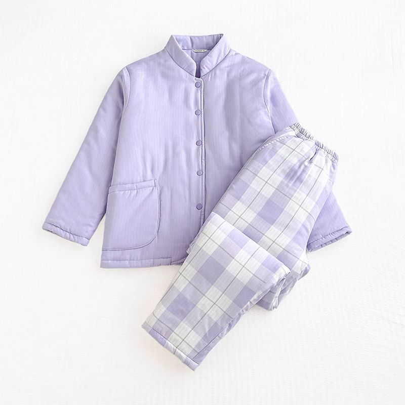 中綿入りで冬もぬくもり快適 マタニティ綿100%あったかパジャマ上下セット 長袖 ルーズフィット M~XL