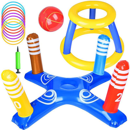 大型イエローバスケットスタンド クロスベースにプラスチックリング8個とレッドボールが付くセット
