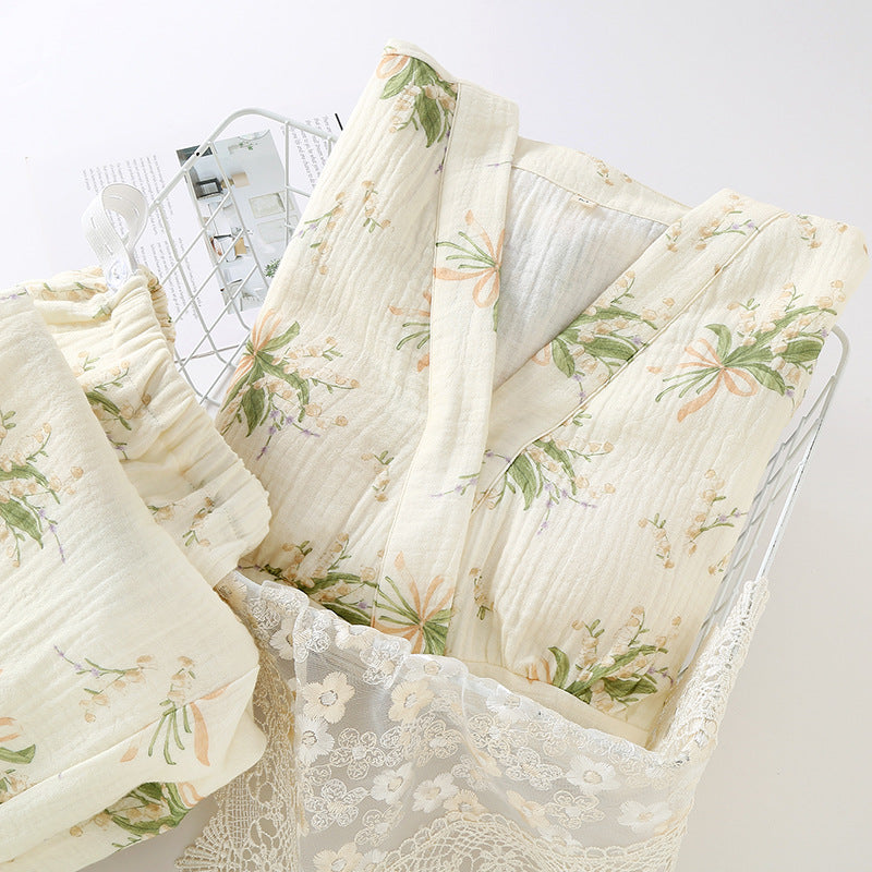 ふんわり涼しく肌にやさしい マタニティルームウェアセット ダブルガーゼコットン 長袖 M〜XL