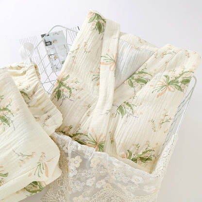 ふんわり涼しく肌にやさしい マタニティルームウェアセット ダブルガーゼコットン 長袖 M〜XL