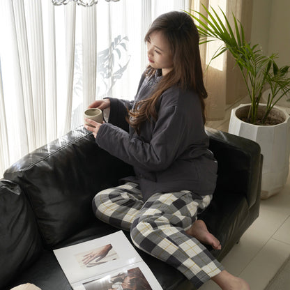 中綿入りで冬もぬくもり快適 マタニティ綿100%あったかパジャマ上下セット 長袖 ルーズフィット M~XL