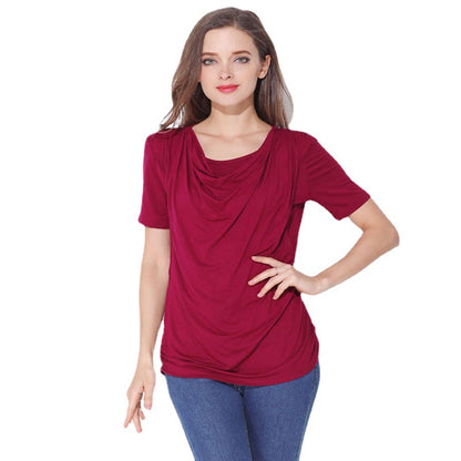 ひんやりなめらかで夏も快適 マタニティ授乳半袖Tシャツ サイドオープン授乳口付き クルーネック モダール素材 S~XXL