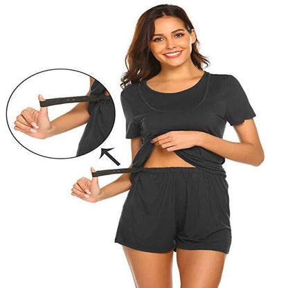 さらっと涼しくリラックス マタニティ薄手パジャマセット モダール素材 ウエスト調整可 上下セット S~XXL