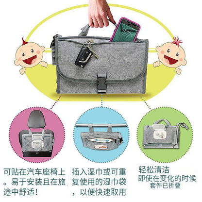 多機能おむつ替えポーチ 収納ポケット説明（おしりふき収納・育児収納）
