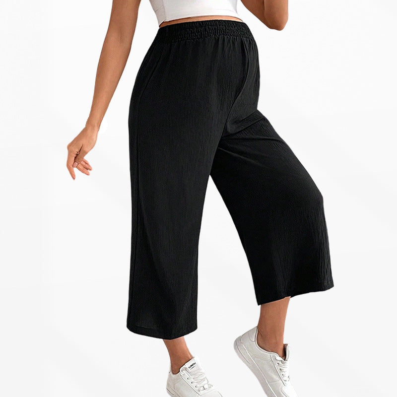 さらっと涼しく動きやすい マタニティクロップドワイドパンツ ハイウエスト 立体ジャカード素材 通気性 春夏秋 S~XL