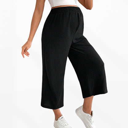 さらっと涼しく動きやすい マタニティクロップドワイドパンツ ハイウエスト 立体ジャカード素材 通気性 春夏秋 S~XL