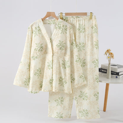 ふんわり涼しく肌にやさしい マタニティルームウェアセット ダブルガーゼコットン 長袖 M〜XL