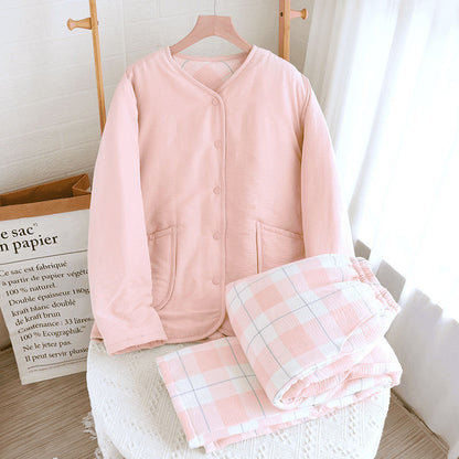 中綿入りで冬もぬくもり快適 マタニティ綿100%あったかパジャマ上下セット 長袖 ルーズフィット M~XL