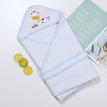 コットンキルト ベビーブランケット スワドル　ブルーの爽やかなカラー（ベビーブランケット）
