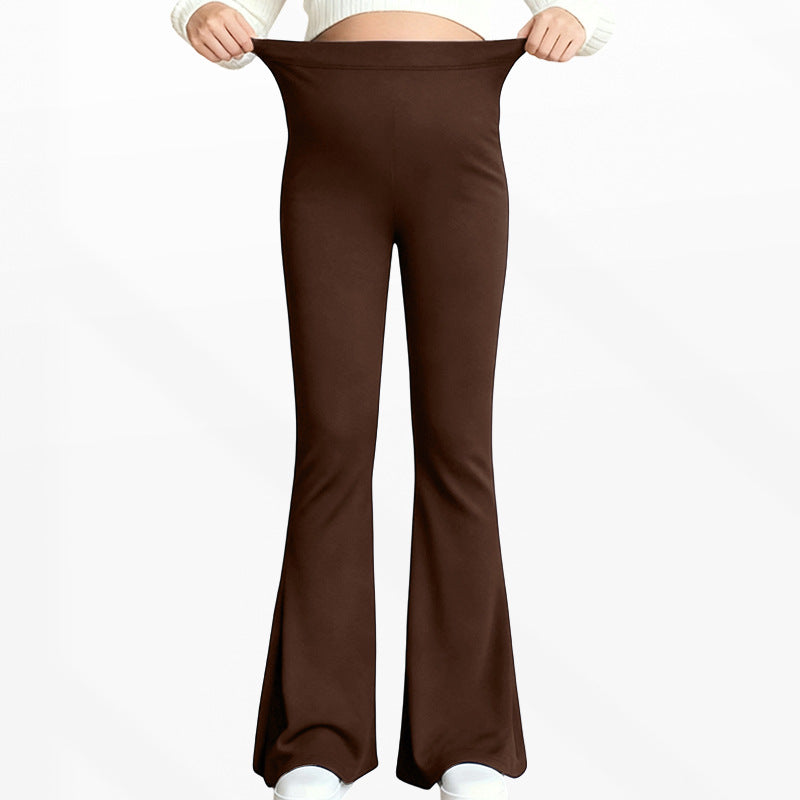 脚長見えで外出も快適 マタニティフレアレギンス ハイウエスト腹帯サポート ミルクシルク素材 伸縮 秋冬 S~XL