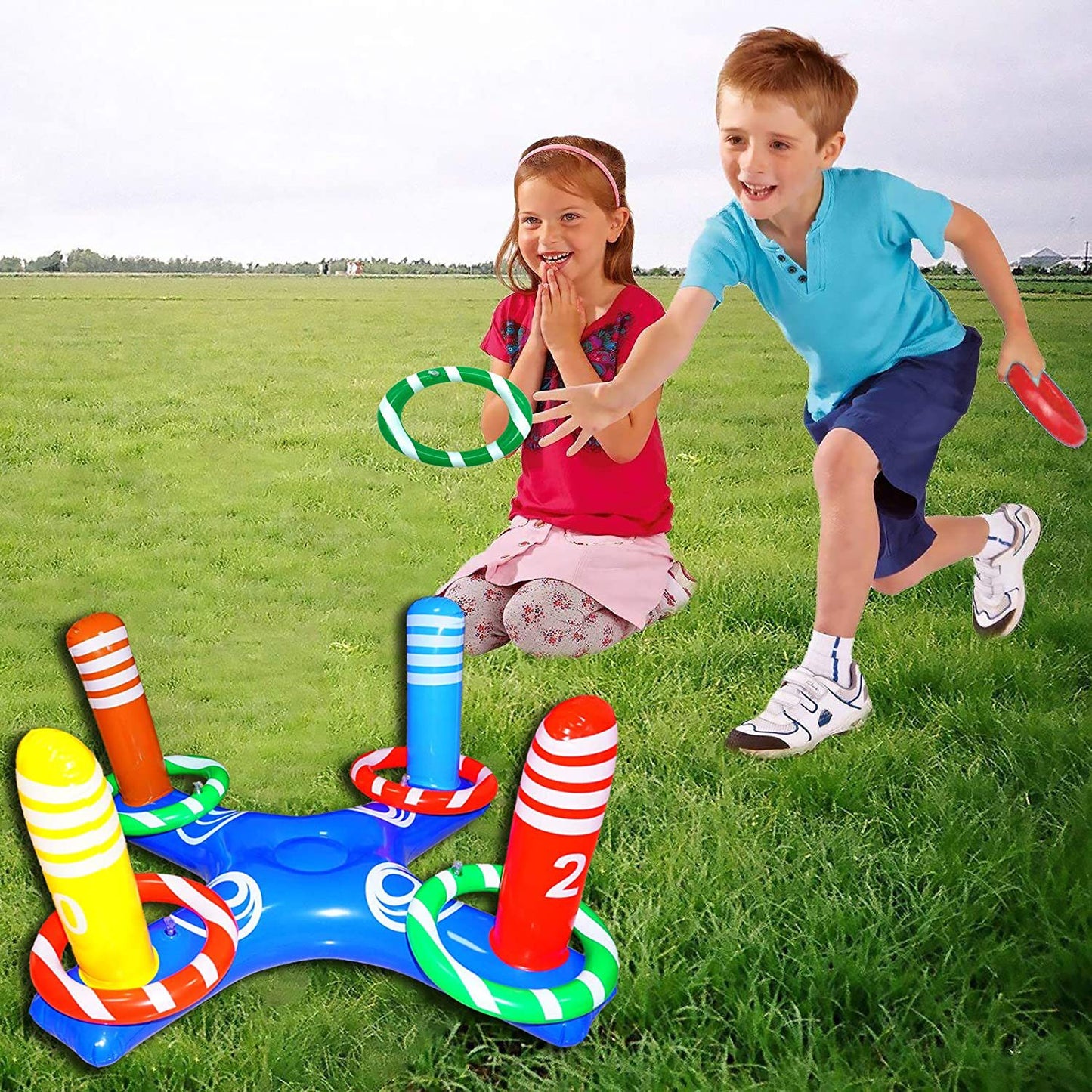 旧型クロスベースにストライプリング4個を組み合わせたリングトスセット
