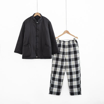 中綿入りで冬もぬくもり快適 マタニティ綿100%あったかパジャマ上下セット 長袖 ルーズフィット M~XL