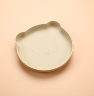 くま型デザインのシリコンベビーディナープレート単品を写した画像（ベビープレート）
