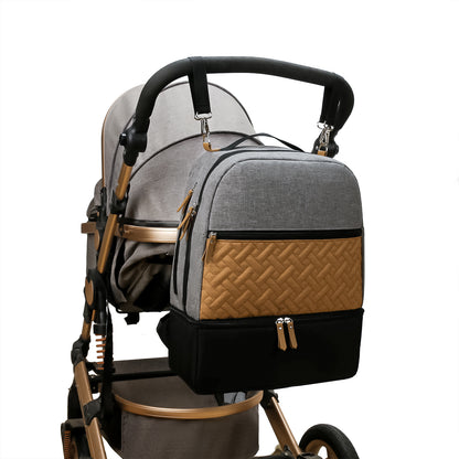 保冷ポケット付きおむつリュック｜ベビーカー取付ストラップ対応 防水オックスフォード 乾湿分離 34×15×44cm