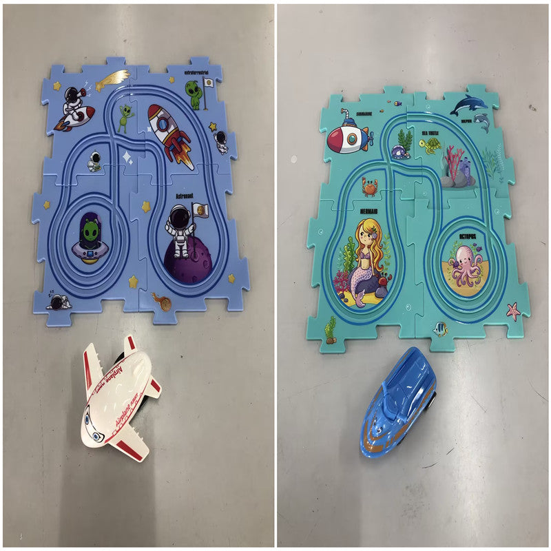 電動パズルレールカー 論理ルートDIYトロリー 恐竜・森・宇宙・海の4テーマ知育パズルトラック 3歳頃から Lumisei Prime