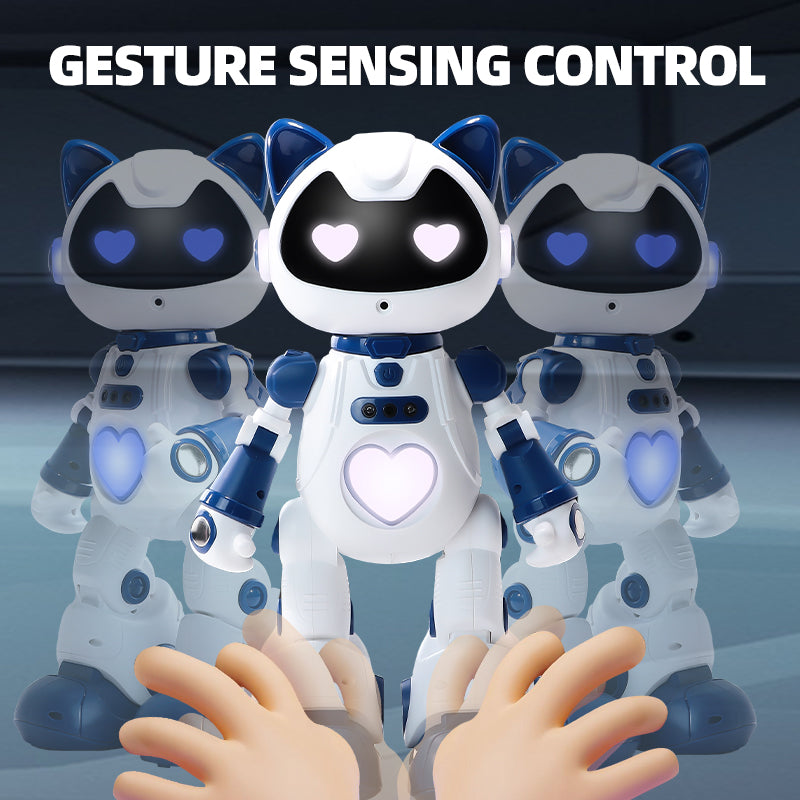 ブルーカラーのインテリジェントロボットトイ正面写真
