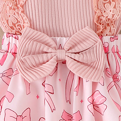 おめかしコーデが一枚で完成する 女の子ベビードレスロンパース レース袖＆リボン柄チェック コットン 0〜18ヶ月