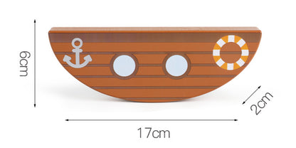 木製ボート型バランスベースのサイズ説明イメージ（寸法表示付き）
