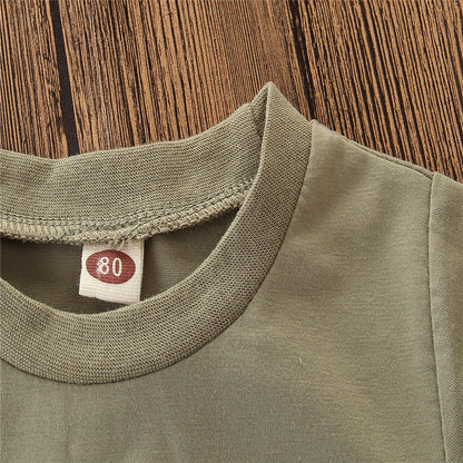 夏の外遊びがかっこよく決まる 男の子上下セット 半袖Tシャツ＆ロングパンツ 星条旗プリント×カモフラ柄 コットン/ポリエステル 70〜110cm