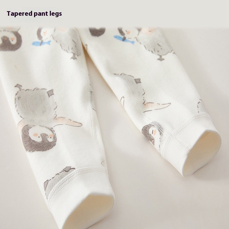 総ゴムウエスト仕様のペンギン柄ロングパンツウエスト部分ディテール
