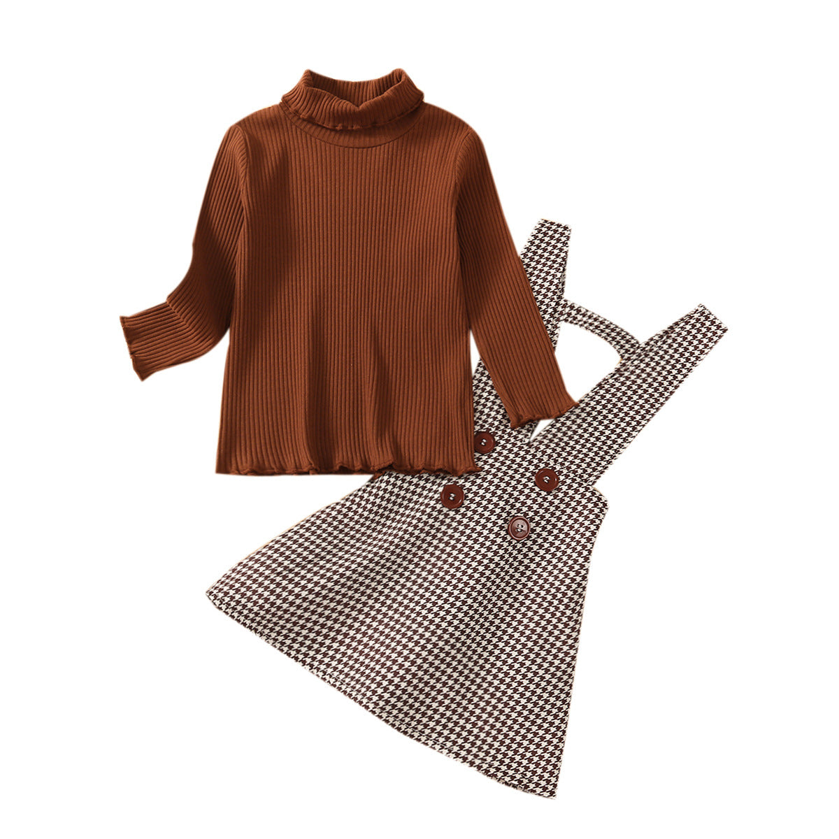 きちんと可愛いが叶う 女の子ハイネックプルオーバー×千鳥格子ジャンパースカート スカートセット コットン 90〜130cm