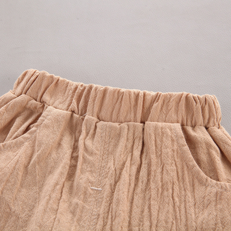 さらっと涼しく夏コーデが決まる 子ども半袖襟付きシャツ上下セット 韓国風フラワー柄 コットン素材 80~110cm