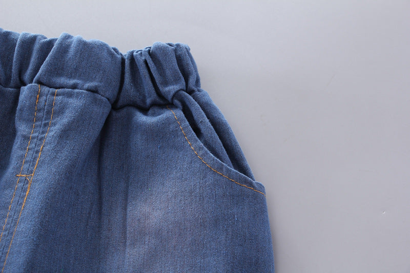 さらり薄手で夏のおでかけがきちんと決まる 男の子半袖シャツ＆ショートパンツセット キリン柄アニマルプリント コットン 80~110cm